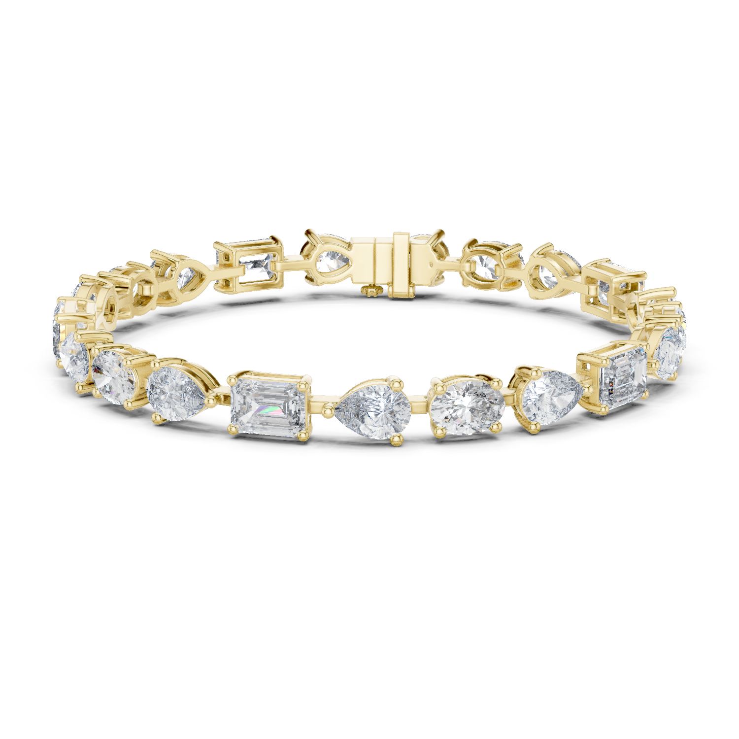Signature Mixed Shape Diamond Tennis Bracelet in 18K Gold | Oval, Pear & Emerald Lab-Grown Diamonds | 15 Carat