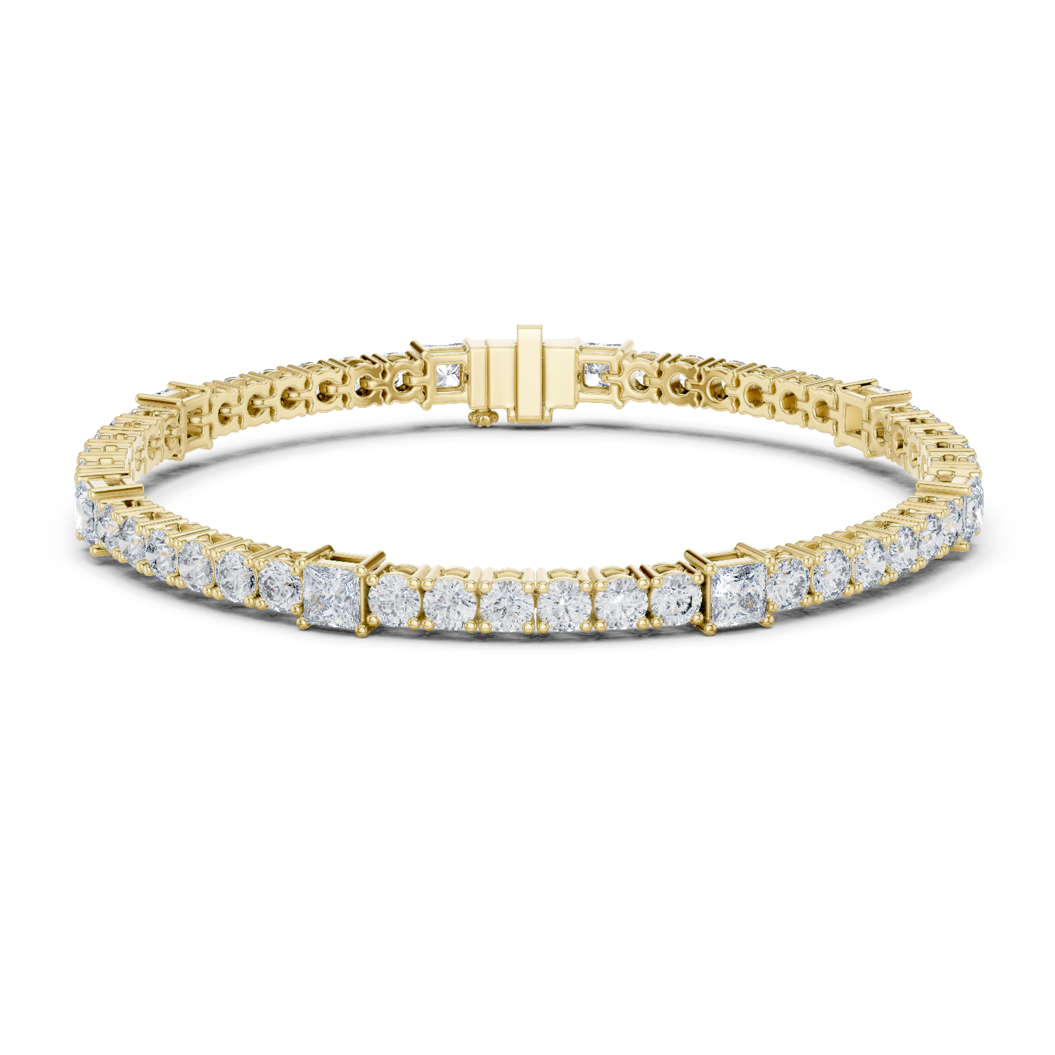Round & Princess Cut Lab-Grown Diamond Tennis Bracelet in 18K Gold | 6 Carat
