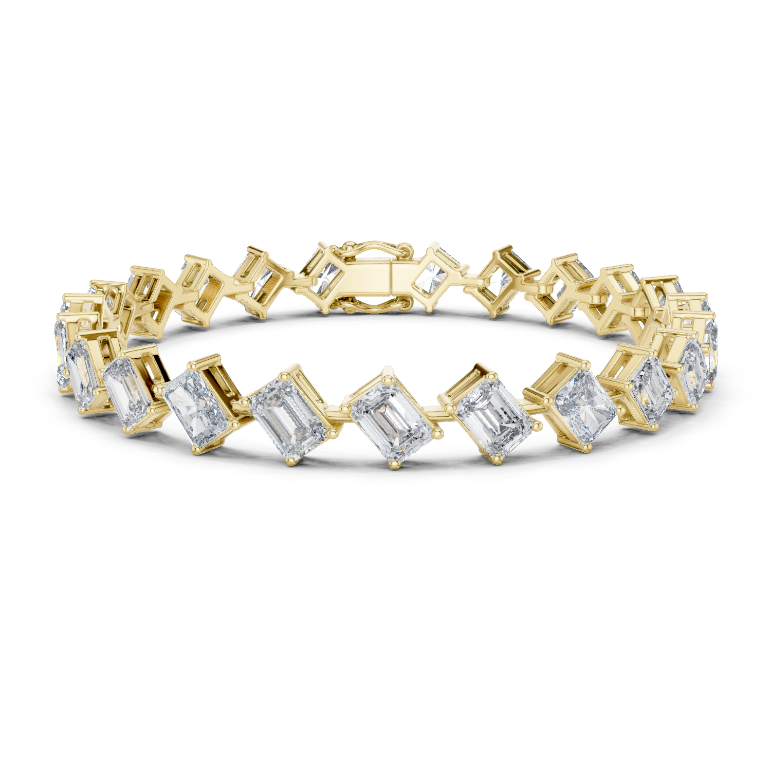 Graduated Radiant & Emerald Lab-Grown Diamond Tennis Bracelet in 18K Gold | 12.5 Carat