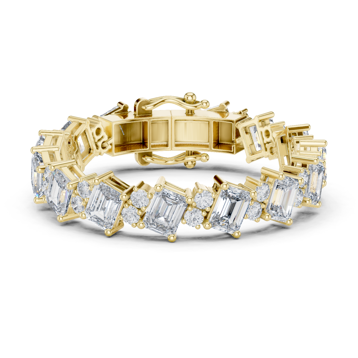 Elegant Emerald & Round Lab-Grown Diamond Tennis Bracelet in 18K Gold | 24 Carat
