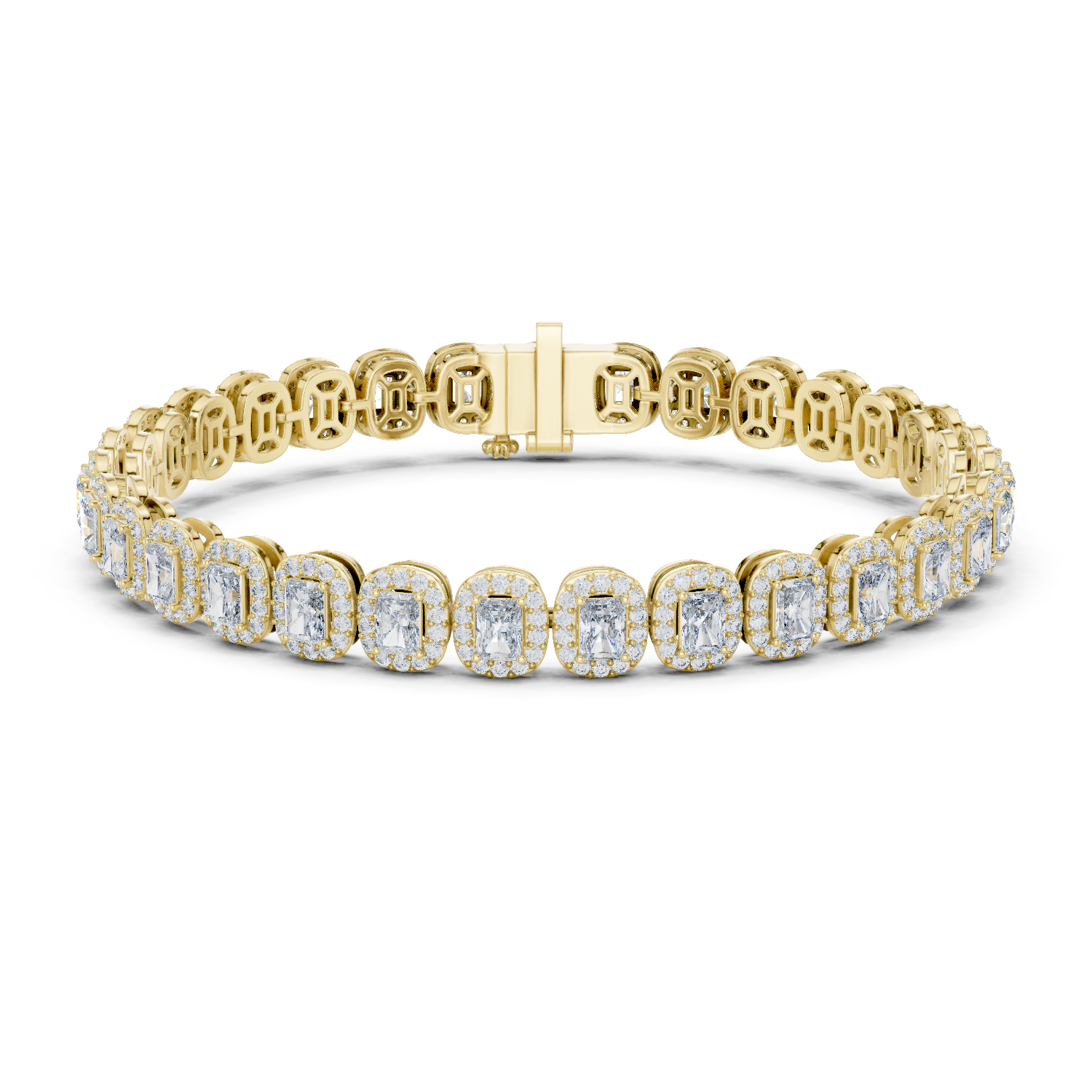Radiant & Round Lab-Grown Diamond Bracelet in 18K Gold | Halo Statement Tennis Bracelet