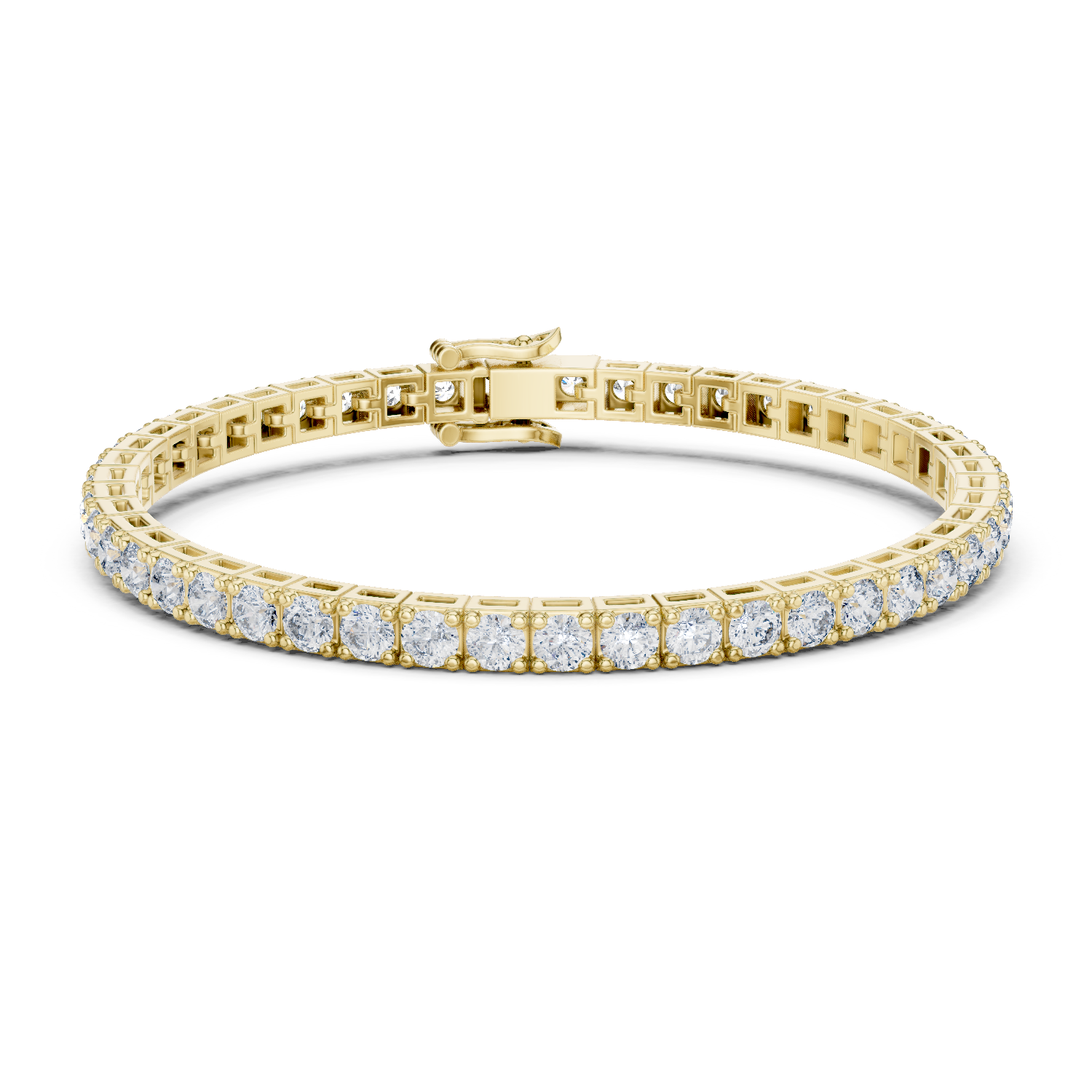 10 Pointer Round Lab-Grown Diamond Tennis Bracelet in 18K Gold (Square Setting) | 5 Carats