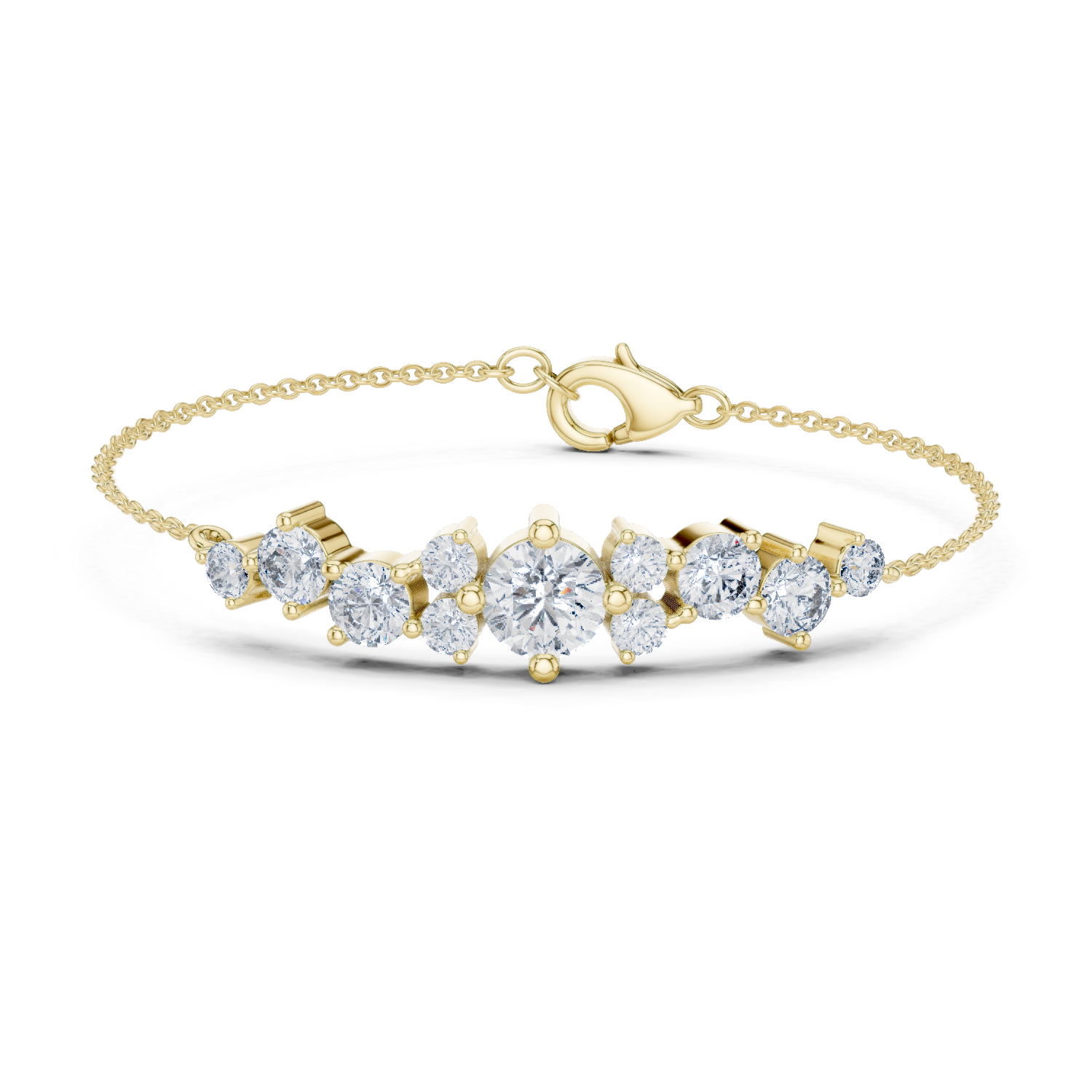 Graduated Round Lab - Grown Diamond Chain Bracelet with Flat-Profile Centrepiece in 18K Gold | 3 Carat