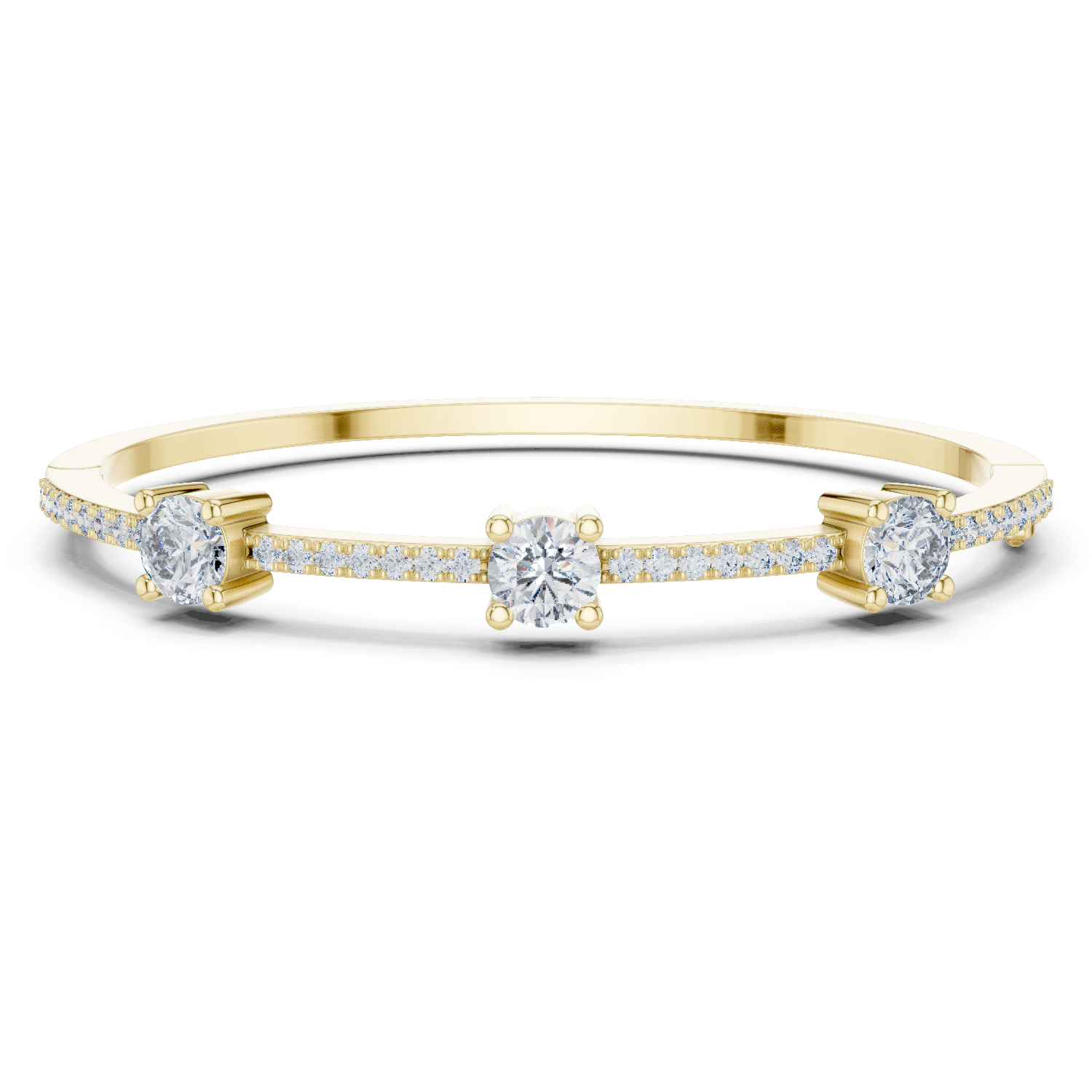 Three Stone Diamond Bangle Style Bracelet with Pave Band in 18K Gold | 3.6 Carat