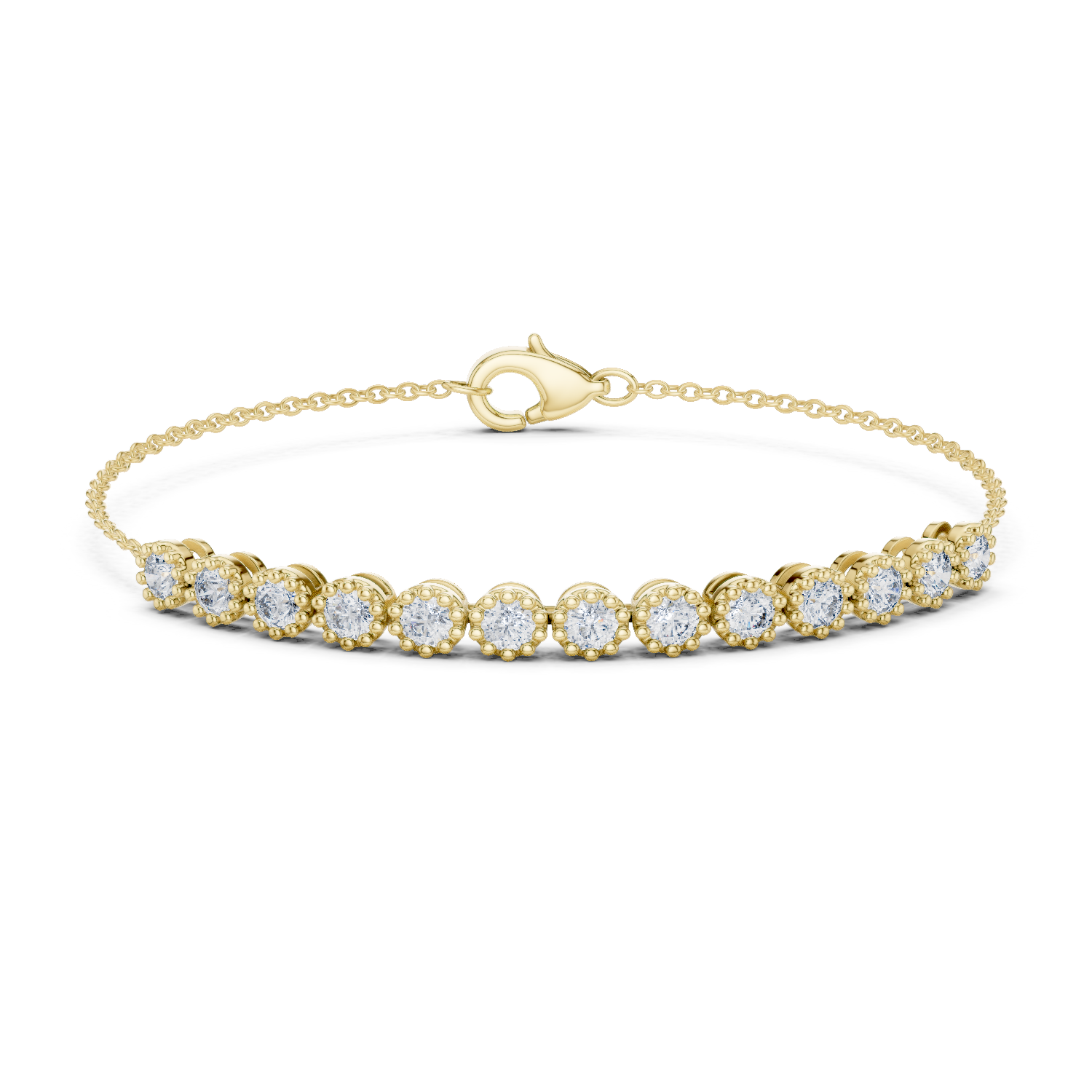 Milgrain Detail Lab-Grown Diamond Chain Bracelet in 18K Gold | Light Weight Bracelet