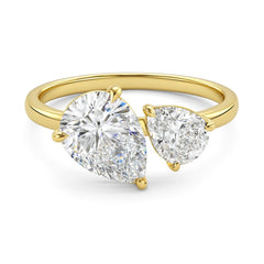 2.00ct Pear Solitaire with 0.50ct Pear Toi et Moi ring – Lab Grown Diamond Ring in 18K Yellow, White & Rose Gold