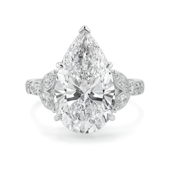3–5 Carat Pear Lab Grown Diamond Solitaire Ring with Marquise & Round Side Stones