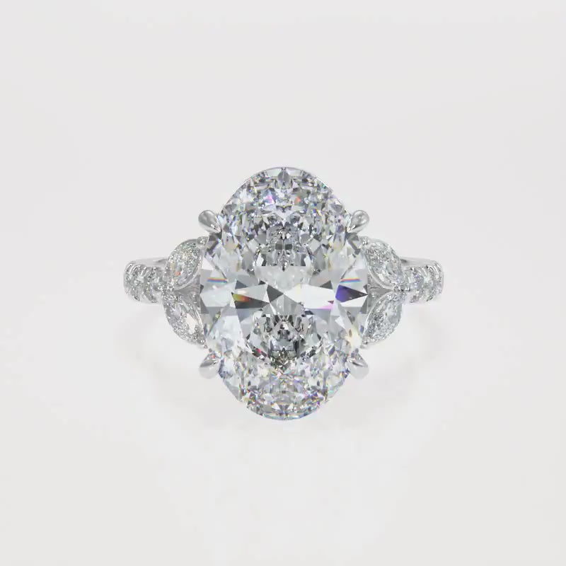3-5 Carat Oval Lab-Grown Diamond Ring with Marquise & Round Side Stones
