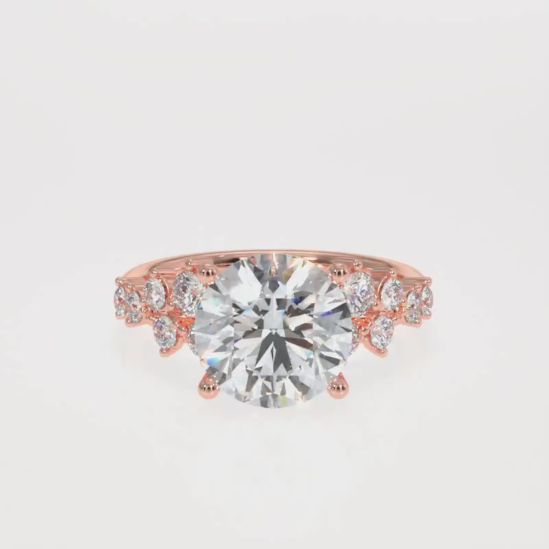 3.00 to 5.00 Carat Round Brilliant Lab-Grown Diamond Ring with Tapered Cluster Side Stones in 18K Gold