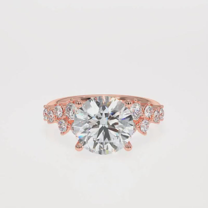 3.00 to 5.00 Carat Round Brilliant Lab-Grown Diamond Ring with Tapered Cluster Side Stones in 18K Gold