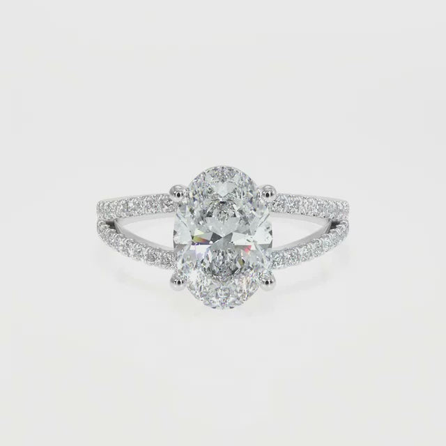 Oval-Cut Lab-Grown Diamond Ring with Pave Split Band
