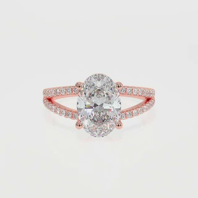 Oval-Cut Lab-Grown Diamond Ring with Pave Split Band