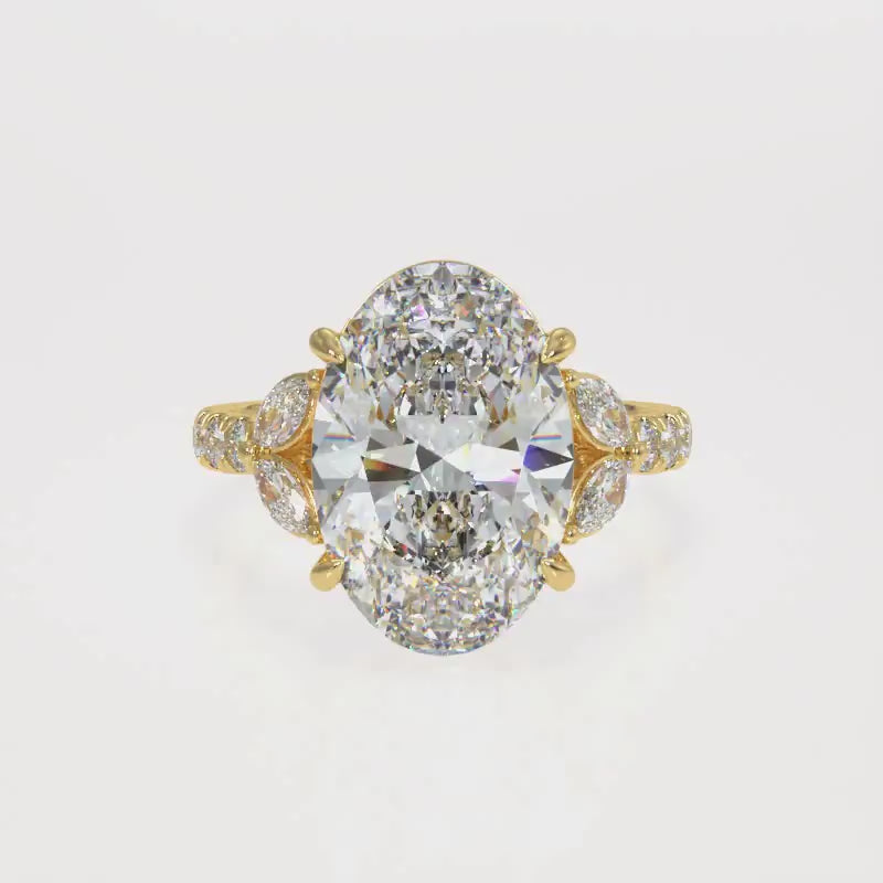 3-5 Carat Oval Lab-Grown Diamond Ring with Marquise & Round Side Stones