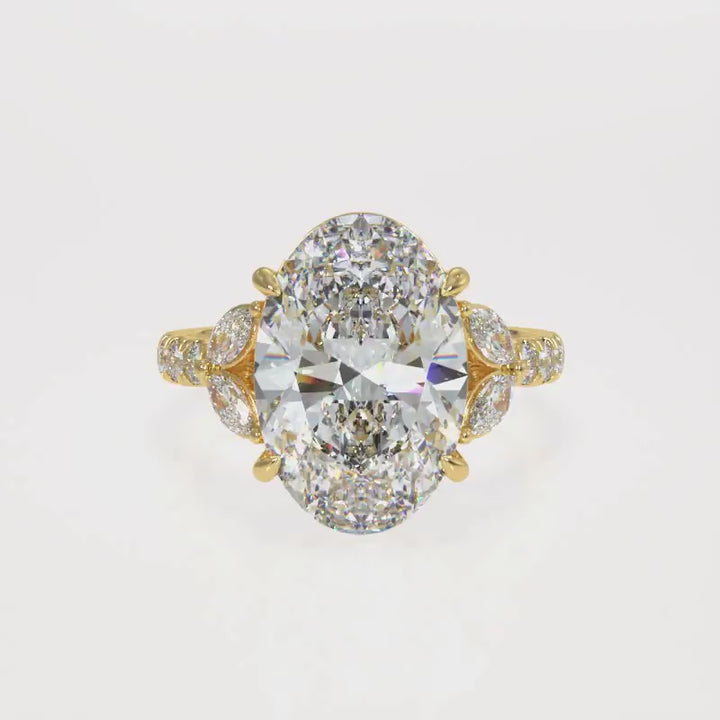 3-5 Carat Oval Lab-Grown Diamond Ring with Marquise & Round Side Stones