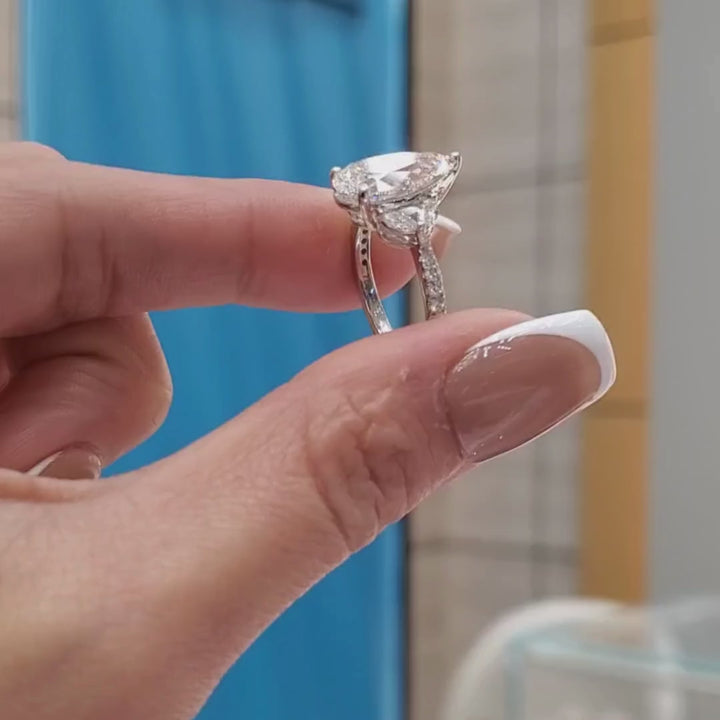 3–5 Carat Pear Lab Grown Diamond Ring with Marquise & Round Side Stones