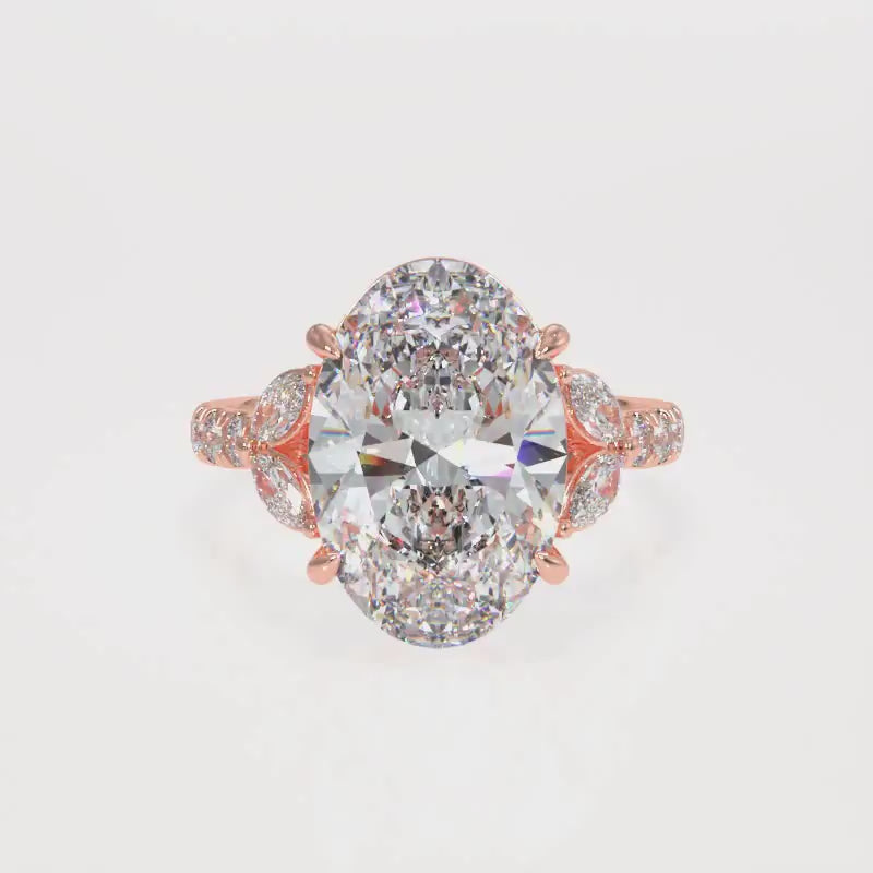 3-5 Carat Oval Lab-Grown Diamond Ring with Marquise & Round Side Stones
