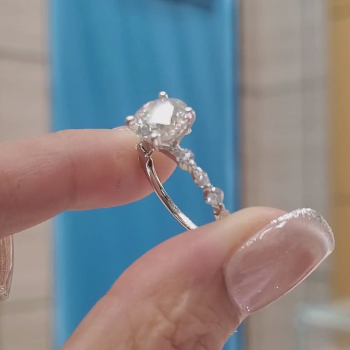 2 Carat Round Lab Grown Diamond Ring | Marquise & Round Side Stones | IGI Certified | 18K White, Yellow & Rose Gold